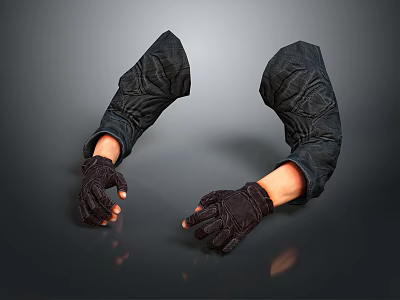 Pair of Black Long Sleeve Gloves With Textured Design On Hand Model 3d model