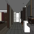 Modern Hotel Guest Room Interior with Wooden Screens Marble Floors and Vanity Mirror