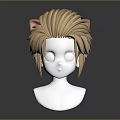 Detailed 3D Head Model With Cat Ears Blonde Fluffy Layered Hair And Facial Features