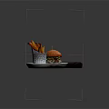 Delicious Hamburger With Crispy Fries Served on White Plate And Purple Napkin