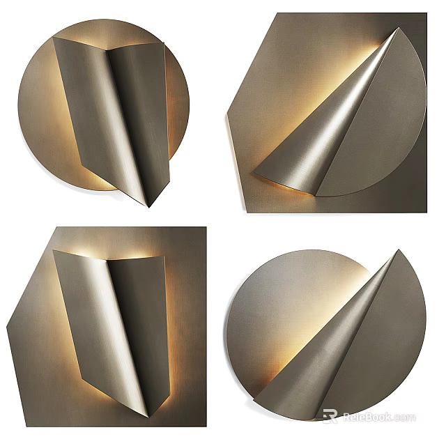 Modern Metallic Wall Decor Featuring Folded Geometric Shapes And Shiny Finish 3d model 
