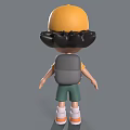 Cartoon Boy in Yellow Cap with Black Hair Orange Yellow T-Shirt Green Shorts and Backpack