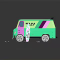Colorful Mario Themed Van Model With Surfboard And Vibrant Design