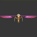 Decorative Character And Pink Winged Insect With Yellow Body And Ornate Tail