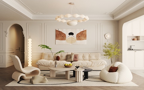 Cream Living Room French Living Room 3d model