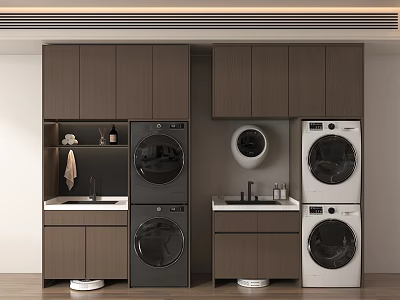 Modern Balcony Cabinet Design With Laundry Appliances Sink And Storage Solutions 3d model