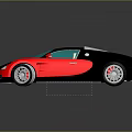 Bugatti Red And Black Convertible Sports Car With Two Seater And Silver Wheels