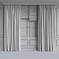 Elegant Gray Curtains With Textured Patterns And Roman Blinds For Double Windows 3d model