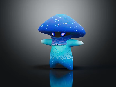 Blue Mushroom Creature Character With White Spots Purple Eyes And Textured Arms 3d model
