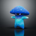 Blue Mushroom Creature Character With White Spots Purple Eyes And Textured Arms