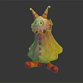 Colorful Clown Creature Character Featuring Pointed Hats Ruffled Collar Diamond Pattern Cape And Striped Shoes