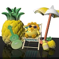 Cute Summer Decorative Collection With Pineapple Beach Chair Sunshade Guitar And Small Bottle