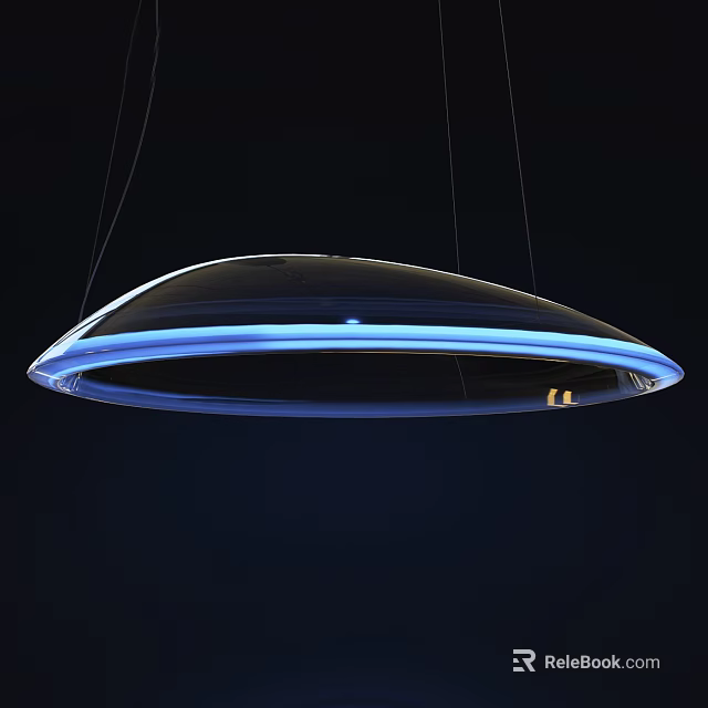 Modern Suspended Chandelier With Blue Light And Curved Glass Design 3d model 