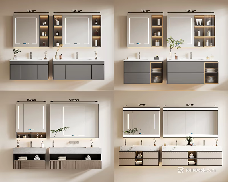Modern Bathroom Vanity With Double Sink Mirror And Storage Cabinets 3d model 