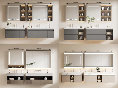 Modern Bathroom Vanity With Double Sink Mirror And Storage Cabinets 3d model