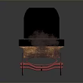 Ancient Carriage with Black Canopy Red Frame Brown Seats and Red Wheels