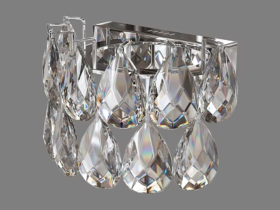 Modern Elegant Crystal Wall Lamp With Teardrop Pendants And Chrome Frame 3d model