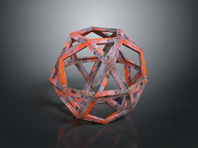 Household Decorative Ornament Orange Geometric Spherical Structure With Hollow Metal Design 3d model