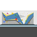 Indoor Climbing Wall With Colorful Holds And Blue Safety Mat For Training