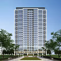 Modern High Rise Residential Building With Glass Facade And Green Surroundings