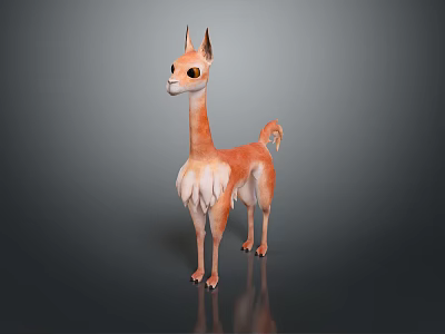 Orange and White Llama with Fluffy Fur Long Neck and Large Ears Standing 3d model