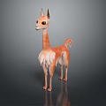 Orange and White Llama with Fluffy Fur Long Neck and Large Ears Standing