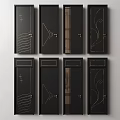 Black Swing Doors With Modern Gold Line Decorations And Multiple Styles 3d model
