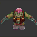 One Eyed Bearded Game Movie Character With Red Vest Yellow Pants And Metal Boots