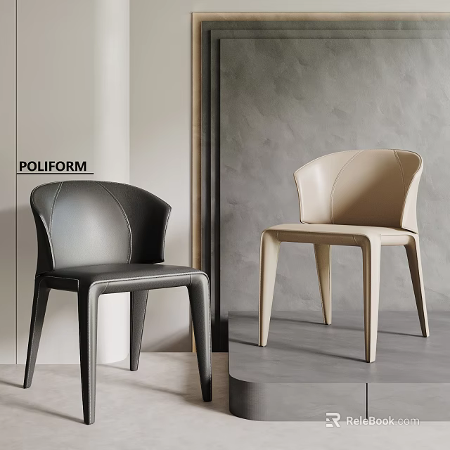 Modern Leather Leisure Chairs in Black and Beige Poliform Interior Design 3d model 