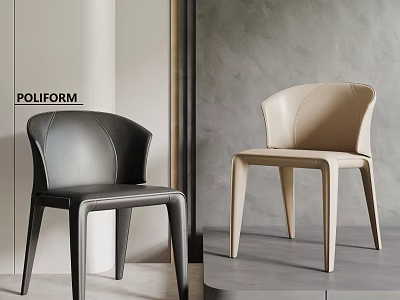 Modern Leather Leisure Chairs in Black and Beige Poliform Interior Design 3d model