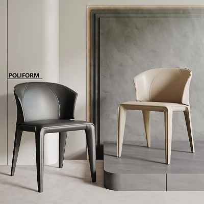 Modern Leather Leisure Chairs in Black and Beige Poliform Interior Design 3d model