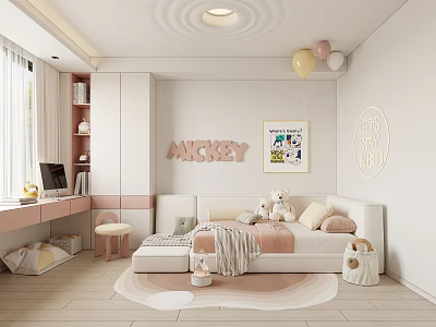 Cozy Modern Kids Room Interior With Sofa Bed Stuffed Toys Pastel Balloons And Wall Decor 3d model