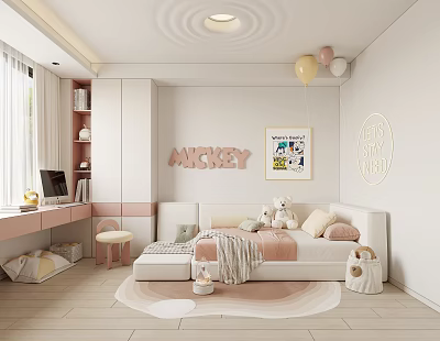 Cozy Modern Kids Room Interior With Sofa Bed Stuffed Toys Pastel Balloons And Wall Decor 3d model