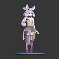 Pink Haired Girl Character With Rabbit Companion Flower Decorations And Blue Base