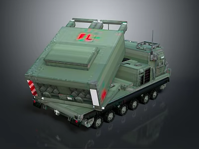 Green Military Tank Armored Vehicle With Tracked Structure And Top Equipment FL Marking Design 3d model
