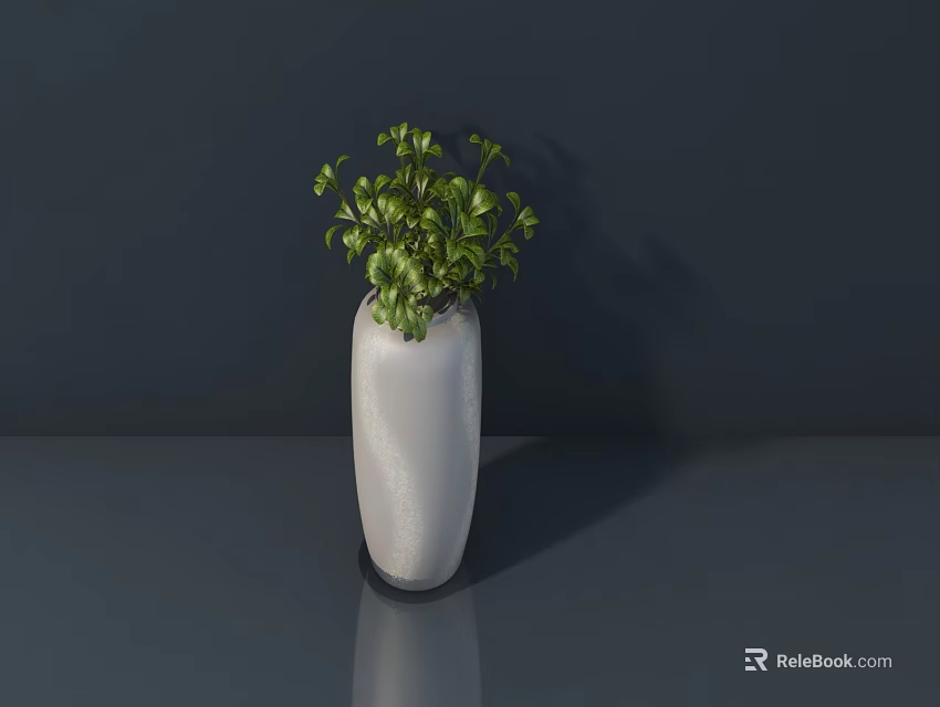 Green Potted Bonsai Plant in White Vase on Gray Tabletop with Dark Background 3d model 
