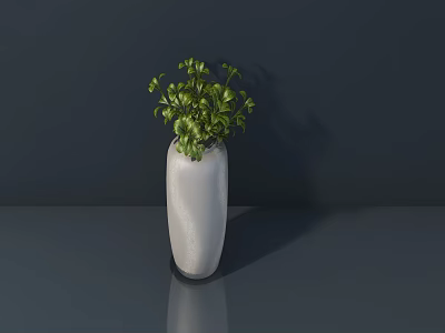Green Potted Bonsai Plant in White Vase on Gray Tabletop with Dark Background 3d model