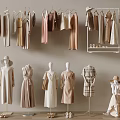 Stylish Clothing Store Fashion Display With Hanging Clothes Mannequins Hats And Shoes