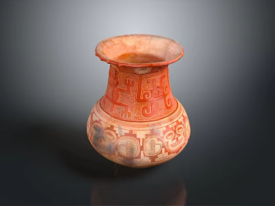 Traditional Hand Carved Ceramic Sculpture Vase With Intricate Orange And White Patterns 3d model
