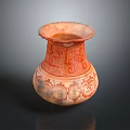 Traditional Hand Carved Ceramic Sculpture Vase With Intricate Orange And White Patterns