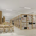 Artistic Library Interior With Wooden Furniture Bright Space And Large Windows
