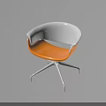 Accent Chair with White and Orange Curved Design and Metal Frame