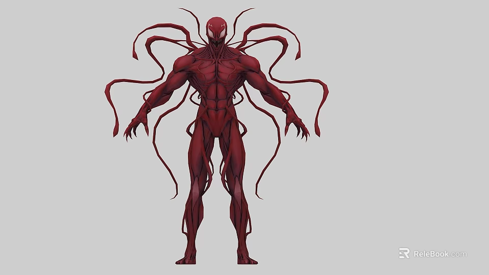 Red Game Movie Character With Multiple Tentacles And Muscular Humanoid Form 3d model 
