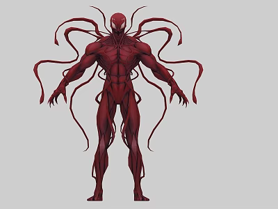 Red Game Movie Character With Multiple Tentacles And Muscular Humanoid Form 3d model