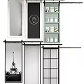 Black And White Barn Door Design With Metal Track Bookshelf And Eiffel Tower Art