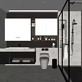 Modern Bathroom Interior Design With Vanity Mirror Toilet And Glass Shower Enclosure