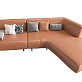 Modern Brown Leather Sectional Sofa With L shaped Design And Accent Pillows 3d model