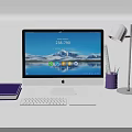 Modern Desktop Computer Workstation With Monitor Keyboard Mouse Lamp And Accessories