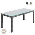 Rectangular Dining Table with Glass Top and Woven Rattan Frame Design