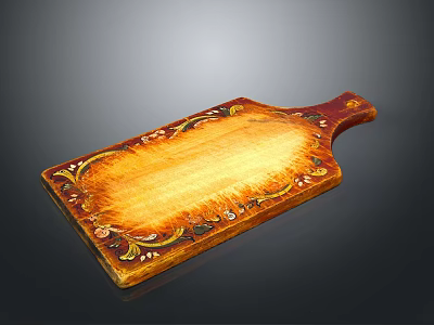 Ornate Wooden Cutting Board With Decorative Patterns And Smooth Wood Grain 3d model